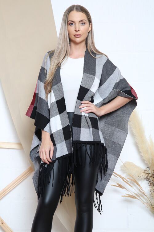 Grey checkered pattern poncho