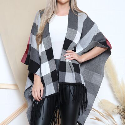 Grey checkered pattern poncho