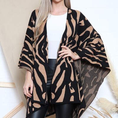 Poncho con stampa zebrata cammello