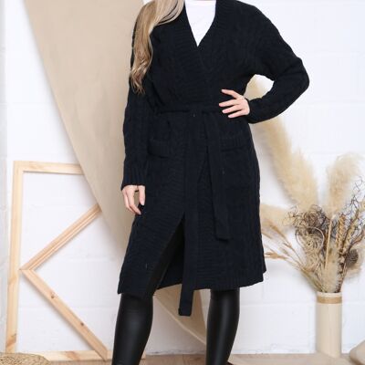 Black large cable knit cardigan