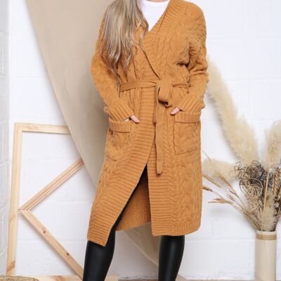 Mustard large cable knit cardigan