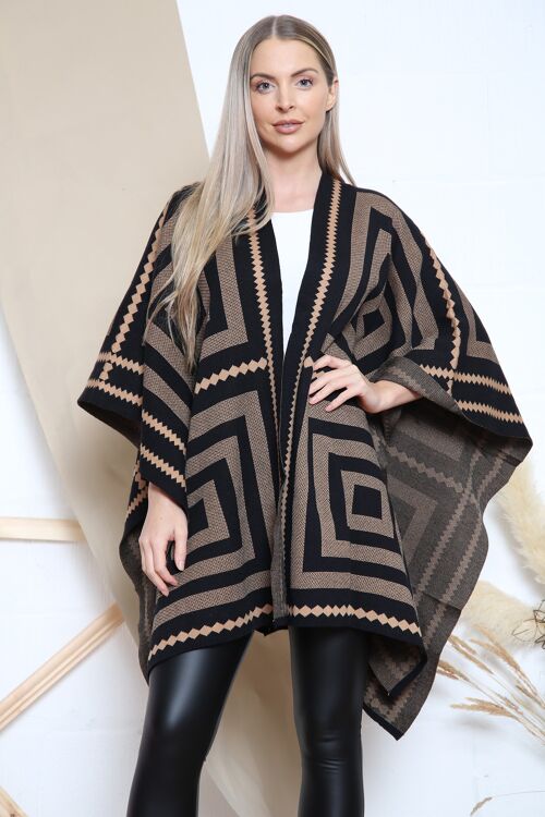 Camel square pattern poncho