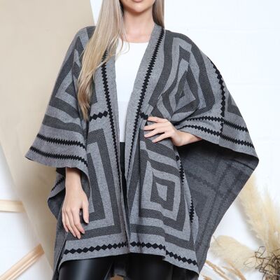 Poncho grigio con motivo quadrato