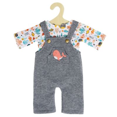 Doll dungarees with T-shirt "Whale Bobby", size 28-35cm