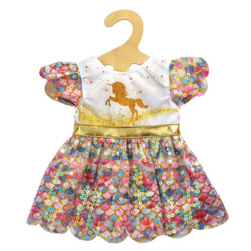 Puppen-Glitzerkleid "Einhorn Goldy", Gr. 28-35 cm