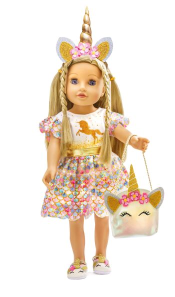 Robe à paillettes pour poupée "Licorne Goldy", taille. 35-45cm 3