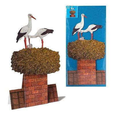 Biglietto pieghevole 3D con animali "Cicogne nel nido"