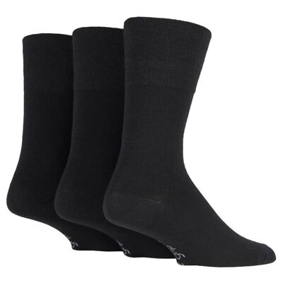3 pack mens black grey patterned non elastic loose top wool socks (MWGG01) (6-11 UK)