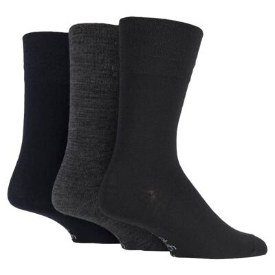 Pack de 3 calcetines de lana holgados no elásticos estampados en gris negro para hombre (MWGG02) (6-11 UK)