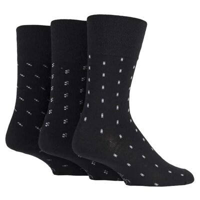 3 pack mens black grey patterned non elastic loose top wool socks (MWGG03) (6-11 UK)