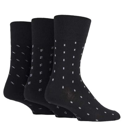 3 pack mens black grey patterned non elastic loose top wool socks (MWGG03) (6-11 UK)