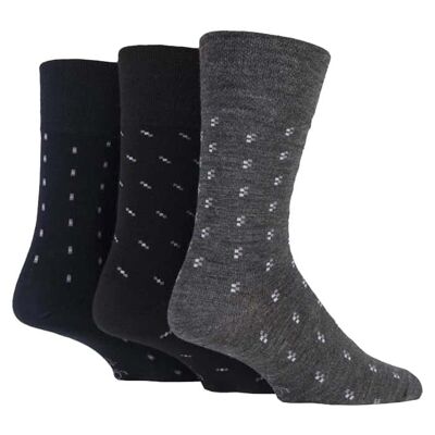 3 pack mens black grey patterned non elastic loose top wool socks (MWGG04) (6-11 UK)