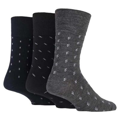 Lot de 3 chaussettes en laine non élastiques à motifs gris noir pour homme (MWGG04) (6-11 UK)
