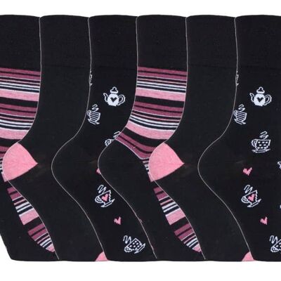 6 Pairs Ladies Gentle Grip Non Elastic Socks 4-8 UK (LGG171) (4-8 UK)
