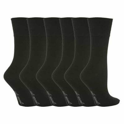 6 Pairs Ladies Gentle Grip Non Elastic Socks 4-8 UK (LGG67B) (4-8 UK)