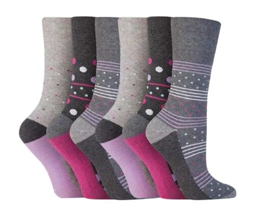6 Pairs Ladies Gentle Grip Non Elastic Socks 4-8 UK (LGG90) (4-8 UK)