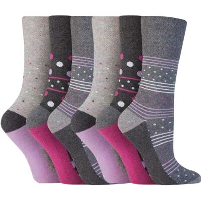 6 Pairs Ladies Gentle Grip Non Elastic Socks 4-8 UK (LGG90) (4-8 UK)