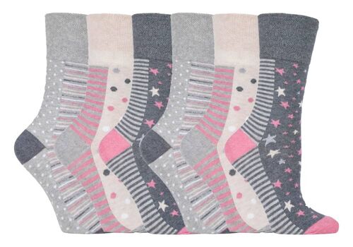 6 Pairs Ladies Gentle Grip Non Elastic Socks 4-8 UK (LGG92) (4-8 UK)