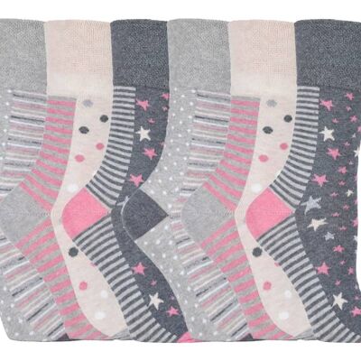 6 Pairs Ladies Gentle Grip Non Elastic Socks 4-8 UK (LGG92) (4-8 UK)