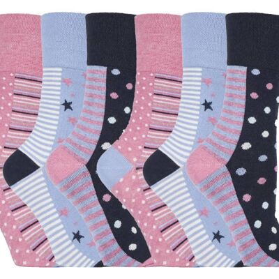 6 Pairs Ladies Gentle Grip Non Elastic Socks 4-8 UK (LGG98) (4-8 UK)