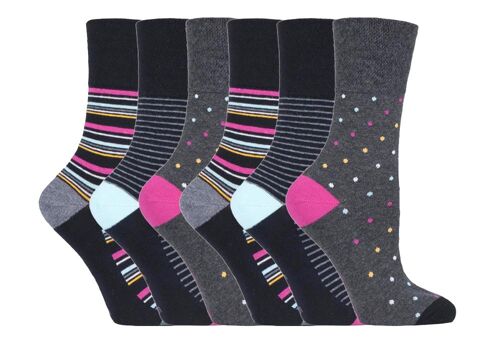 6 Pairs Ladies Gentle Grip Non Elastic Socks 4-8 UK (SOLRH191) (4-8 UK)