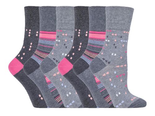 6 Pairs Ladies Gentle Grip Non Elastic Socks 4-8 UK (SOLRH204G3) (4-8 UK)