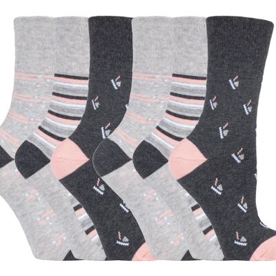 6 Pairs Ladies Gentle Grip Non Elastic Socks 4-8 UK (SOLRH180) (4-8 UK)
