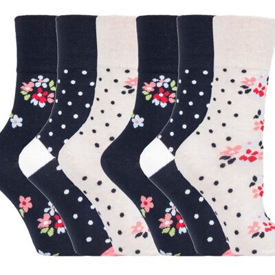 6 Pairs Ladies Gentle Grip Non Elastic Socks 4-8 UK (SOLRH209) (4-8 UK)