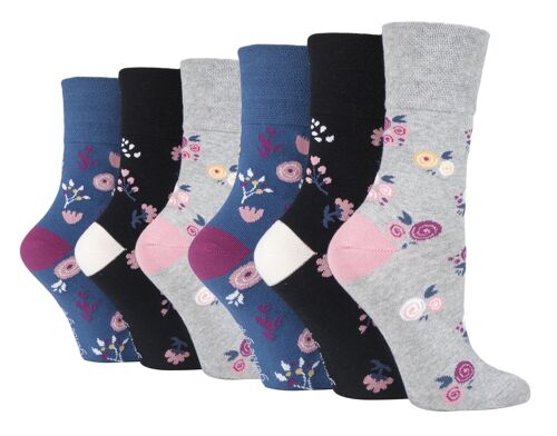 6 Pairs Ladies Gentle Grip Non Elastic Socks 4-8 UK (SOLRH216G3-X6) (4-8 UK)