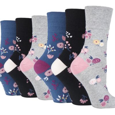 6 Pairs Ladies Gentle Grip Non Elastic Socks 4-8 UK (SOLRH216G3-X6) (4-8 UK)