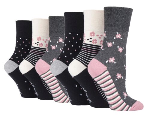 6 Pairs Ladies Gentle Grip Non Elastic Socks 4-8 UK (SOLRH217G3-X6) (4-8 UK)