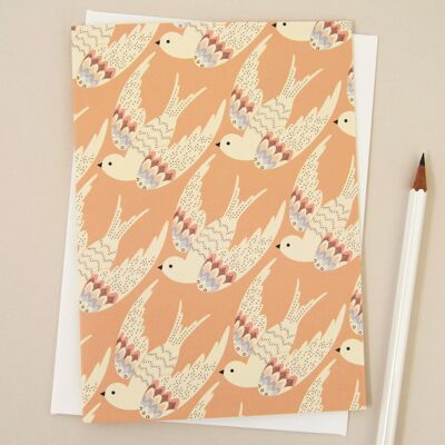 Deco Birds in Coral' Greetings Card