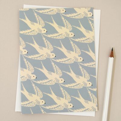 Deco Birds in Blue Greetings Card