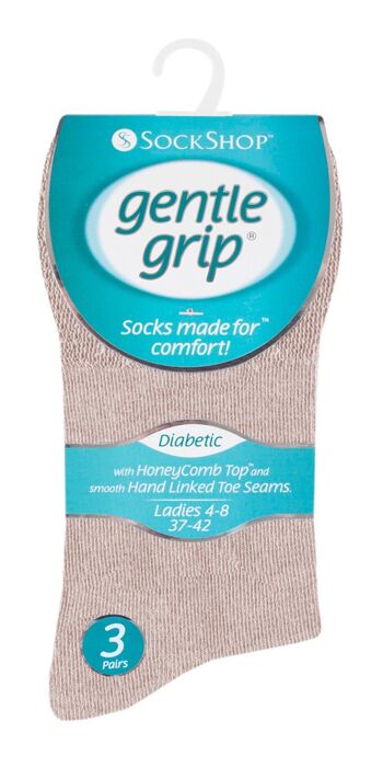 Gentle Grip - 6 paires de chaussettes pour femmes diabétiques avec haut en nid d'abeille et coutures d'orteils liées à la main (GGLDIABEI) (4-8 UK) 2