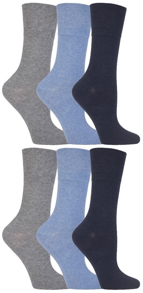 Gentle Grip - 6 Pairs of Ladies Diabetic Sock with Honey Comb Top and Hand linked Toe Seams (GGLDIABLU) (4-8 UK)