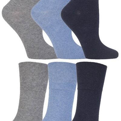 Gentle Grip - 6 paires de chaussettes pour femmes diabétiques avec haut en nid d'abeille et coutures d'orteils liées à la main (GGLDIABLU) (4-8 UK)