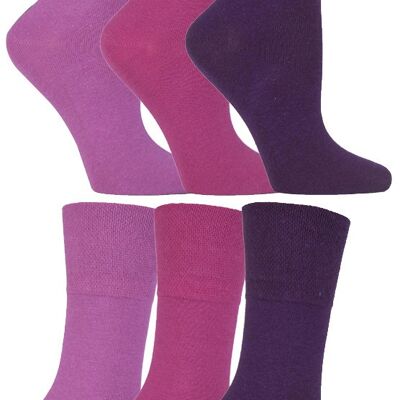 Gentle Grip - 6 paires de chaussettes pour femmes diabétiques avec haut en nid d'abeille et coutures d'orteils liées à la main (GGLDIAPIN) (4-8 UK)