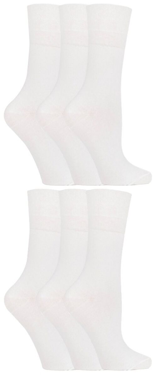 Gentle Grip - 6 Pairs of Ladies Diabetic Sock with Honey Comb Top and Hand linked Toe Seams (GGLDIAWTE) (4-8 UK)
