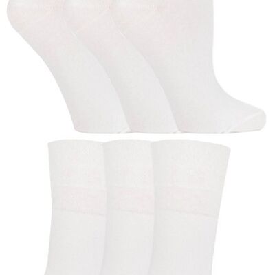 Agarre suave: 6 pares de calcetines para diabéticos para mujer con parte superior tipo panal y costuras unidas a mano en los dedos (GGLDIAWTE) (4-8 UK)