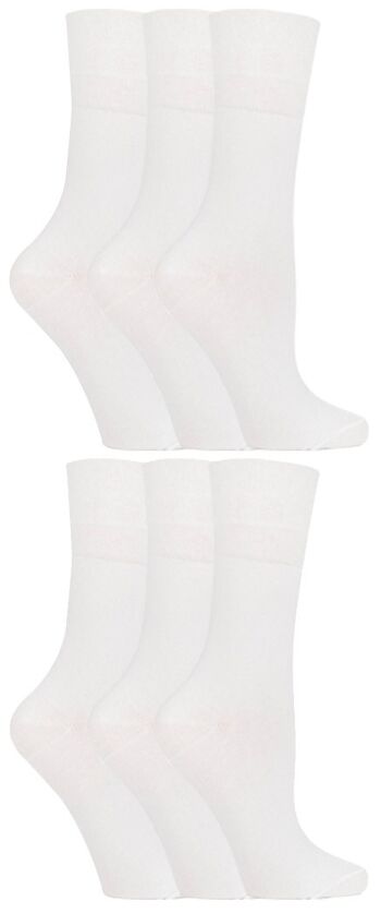 Gentle Grip - 6 paires de chaussettes pour femmes diabétiques avec dessus en nid d'abeille et coutures d'orteils liées à la main (GGLDIAWTE) (4-8 UK) 1