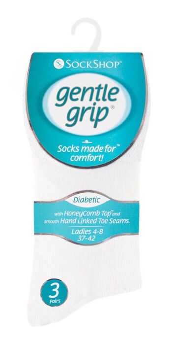 Gentle Grip - 6 paires de chaussettes pour femmes diabétiques avec dessus en nid d'abeille et coutures d'orteils liées à la main (GGLDIAWTE) (4-8 UK) 2