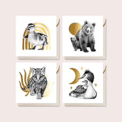 Cartes bébés animaux - illustrations d'animaux dessinés à la main - cartes de voeux