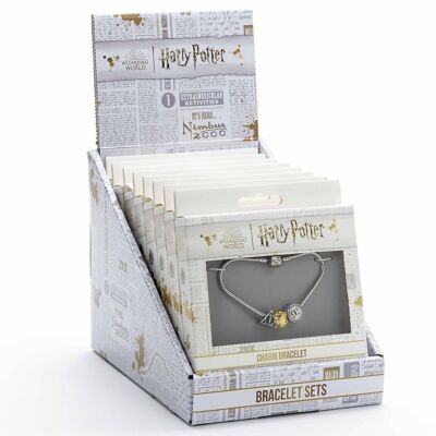 Caja de exhibición oficial de Harry Potter que contiene 10 pulseras con abalorios Reliquias de la muerte, Snitch dorada y plataforma 9 3/4