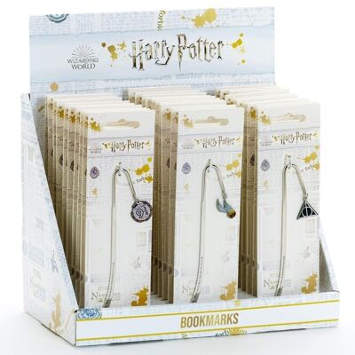 Caja de exhibición de Harry Potter que contiene 10 de cada Plataforma 9 3/4, Golden Snitch, Marcapáginas de las Reliquias de la Muerte