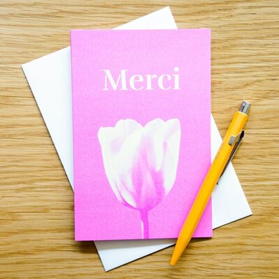 A6-Blumen-Dankeskarte – Merci-Tulpen – Doppelkarte mit Umschlag