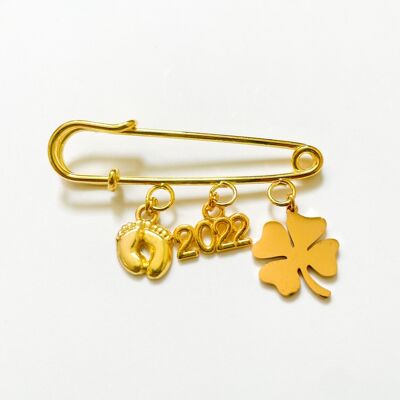 Pin lucky charm as a gift for birth or christening with 3 charms