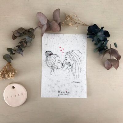 Card to plant mom kiss little girl