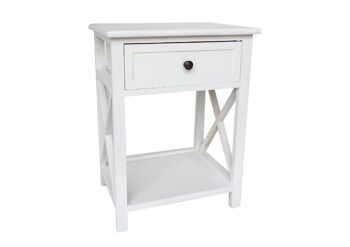 Table de chevet ou table d'appoint en bois blanc avec un tiroir et une étagère. 1