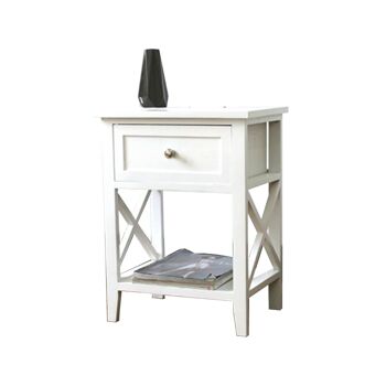 Table de chevet ou table d'appoint en bois blanc avec un tiroir et une étagère. 2