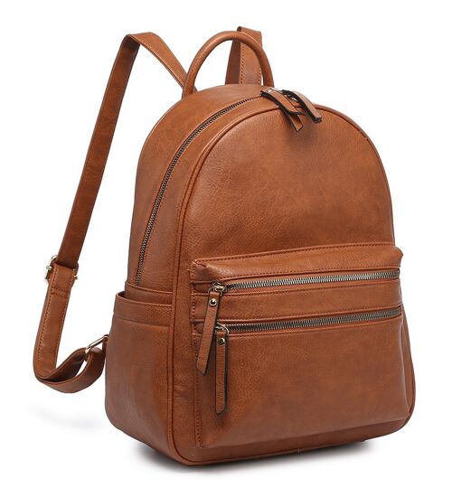 Large School Backpack Fashion Travel Casual Daypack Rucksack Water-Proof Light Weight PU Leather Bag for Travel/Business/College - A36640m brown